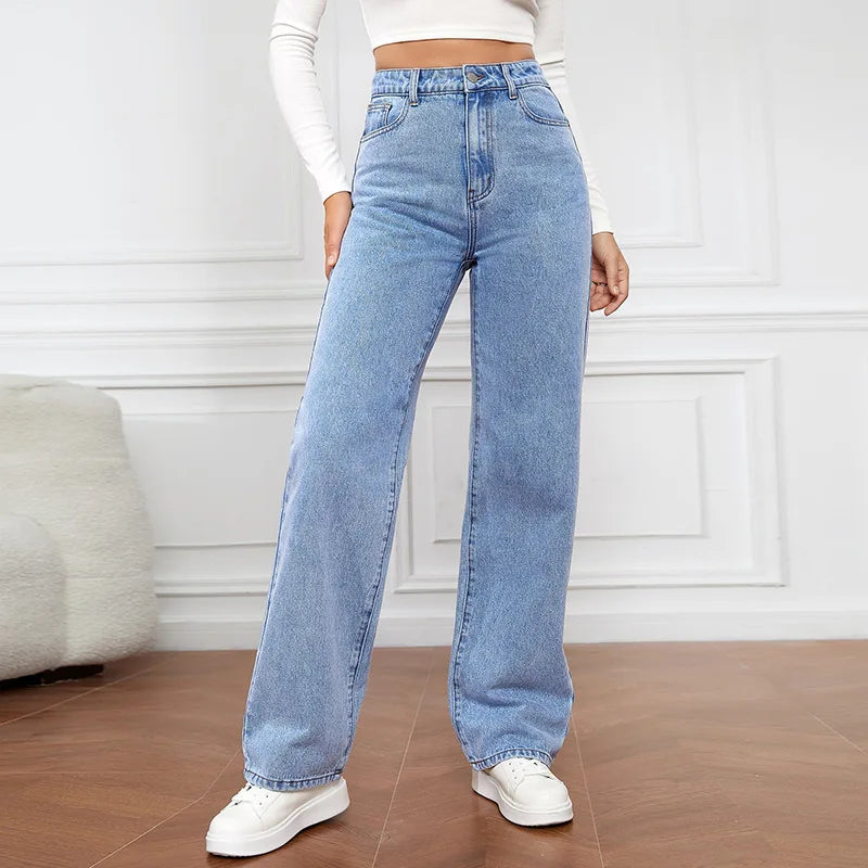 Retro Blue High Street Baggy Straight Jeans