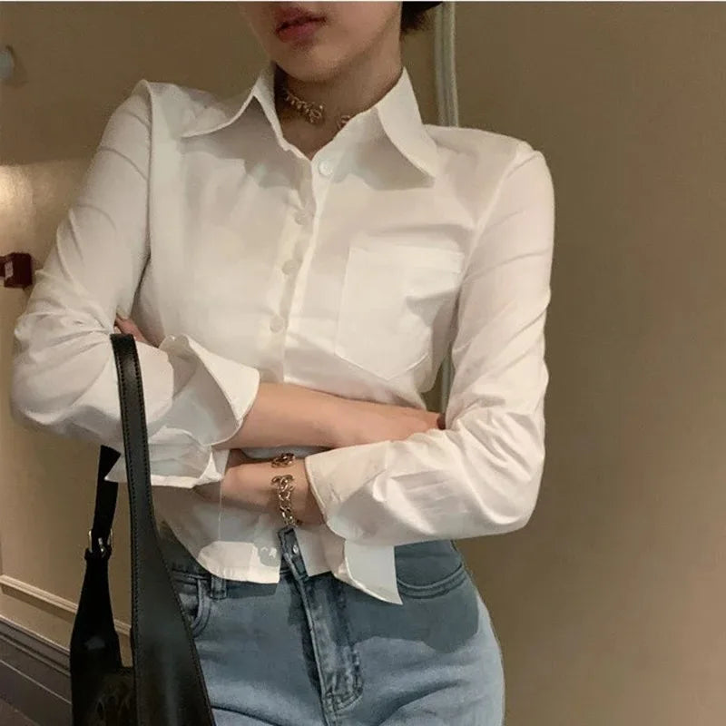 Korean White Office Women Chiffon Shirt