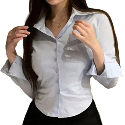 Korean White Office Women Chiffon Shirt