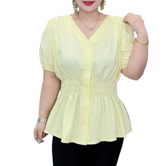 Simple French Elastic Waist Summer Blouse