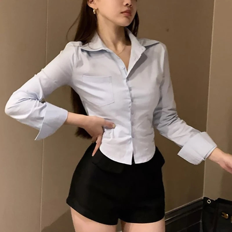 Korean White Office Women Chiffon Shirt
