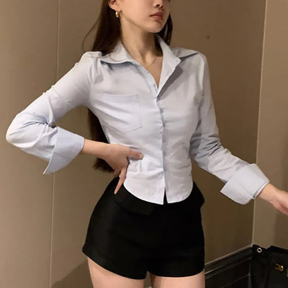 Korean White Office Women Chiffon Shirt