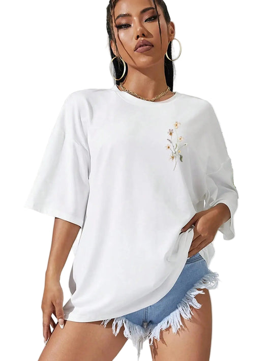 Beautiful Flower Clusters Print Cotton Women T-Shirts