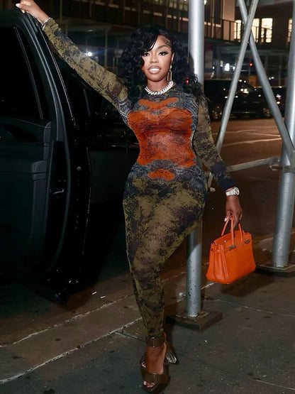 Fitness Stretch Tight Tie-Dye Print Jumpsuit