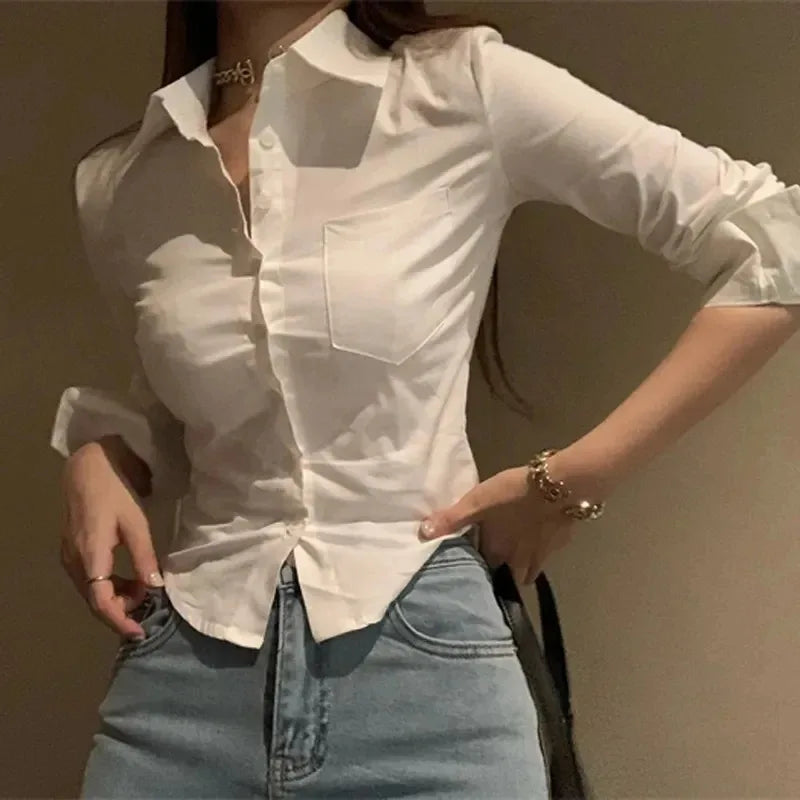 Korean White Office Women Chiffon Shirt