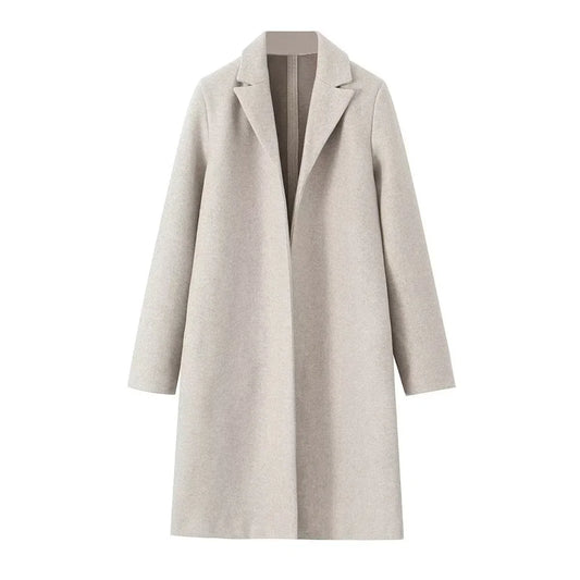 Women Fashion Solid Open Stitch Long Trench Coats