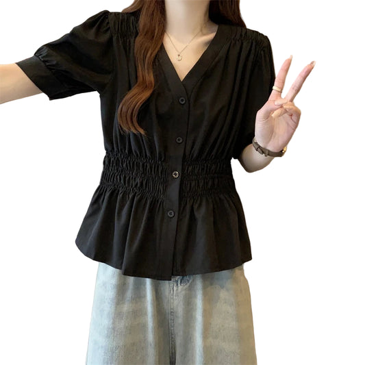 Elastic Waist Slimming Summer Blouse