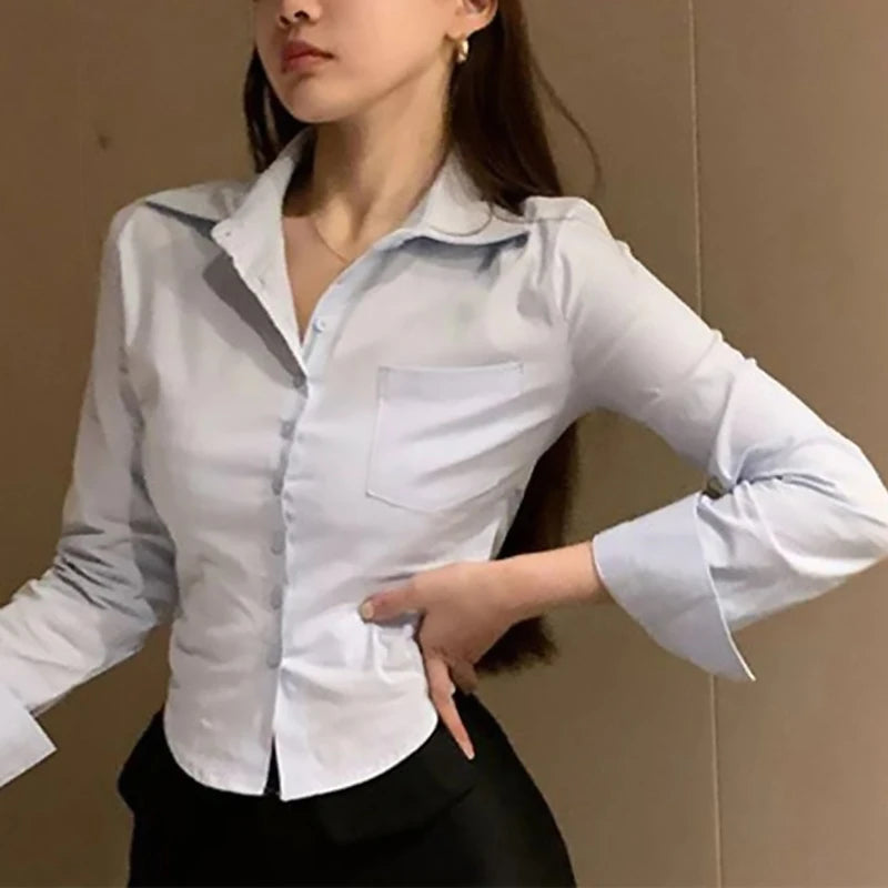 Korean White Office Women Chiffon Shirt