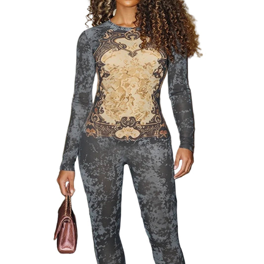 Fitness Stretch Tight Tie-Dye Print Jumpsuit