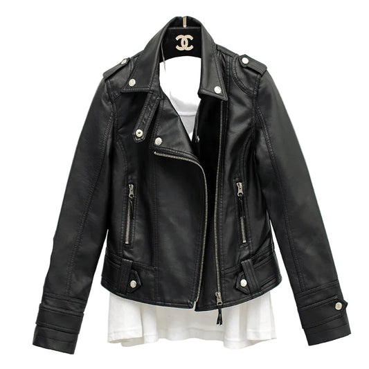Fall Women Short Black PU Jacket