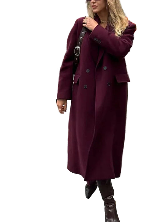 Women Fashion Burgundy Woolen Coat