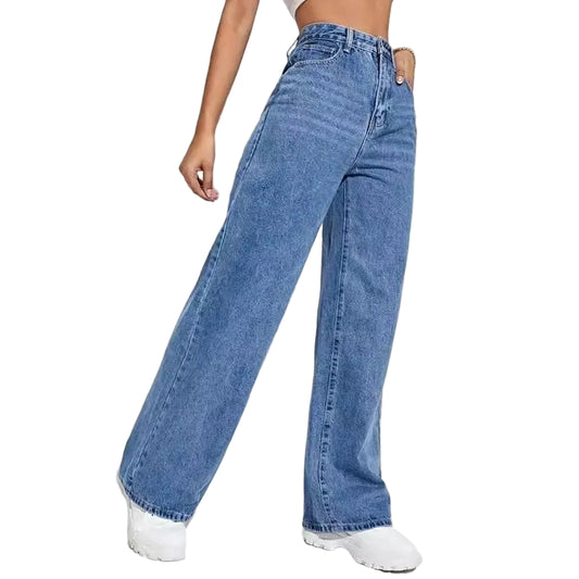 Retro Blue High Street Baggy Straight Jeans