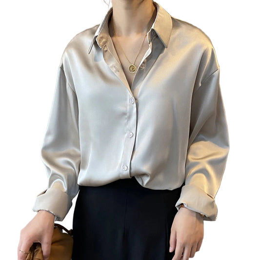 Spring Fashion Button Up Satin Silk Shirt